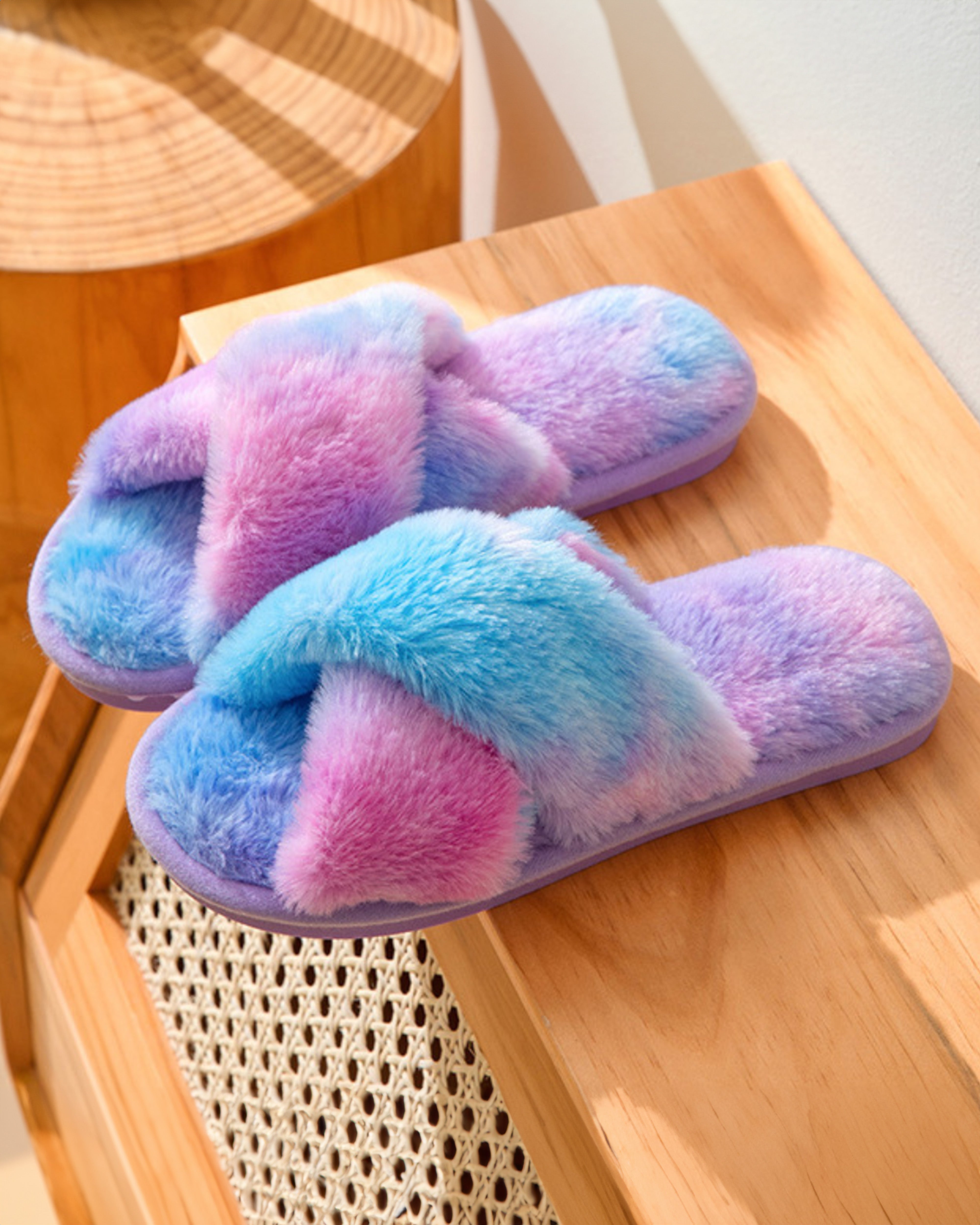 Easylux - fluffy Slippers - Rainbow Blue